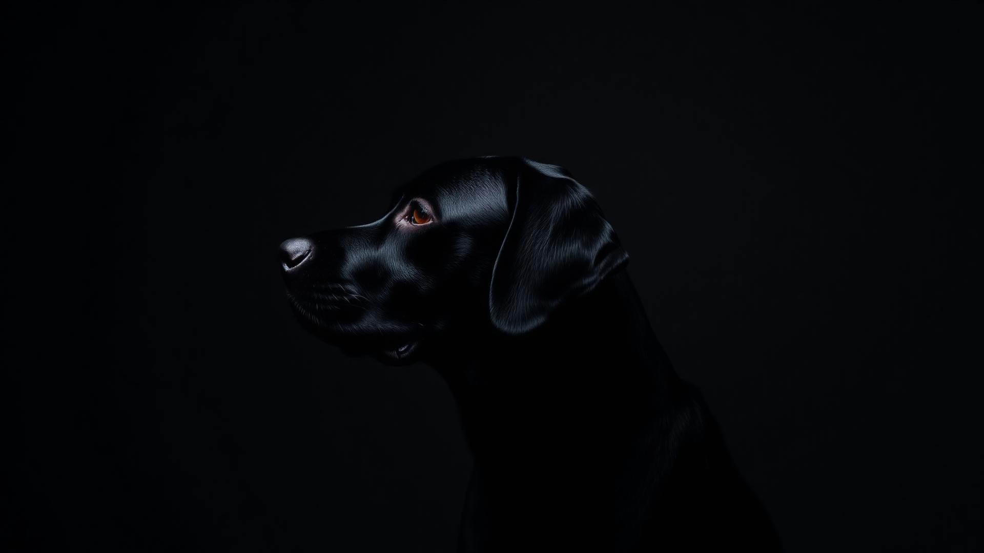 Cinematic portrait of a black labrador with warm rim light