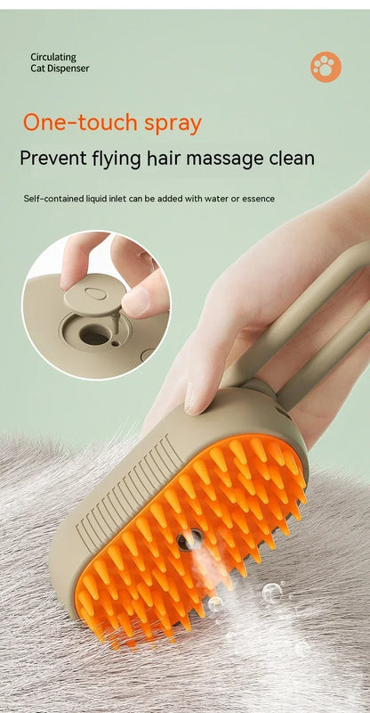 Electric Cat Steam Brush – 3-In-1 Pet Grooming Comb with Water Spray for Cats and Dogs, USB Rechargeable