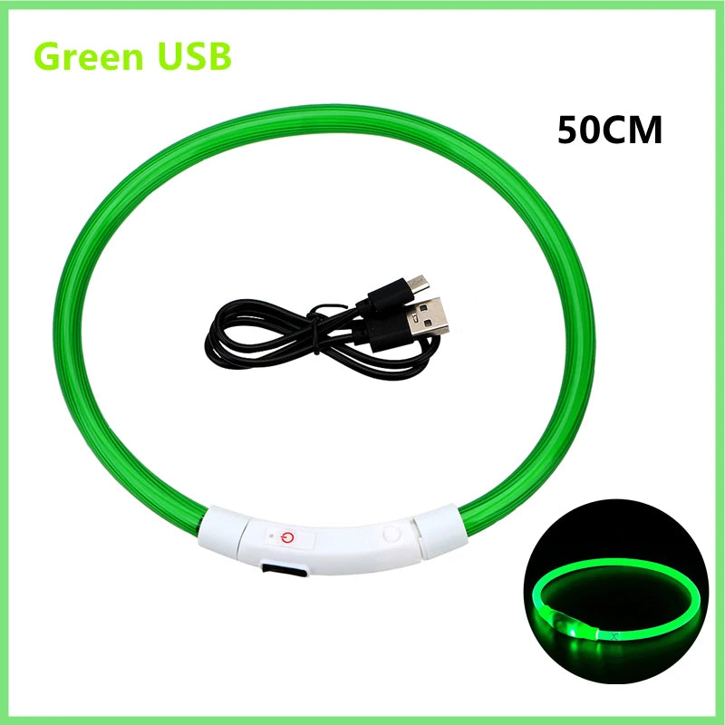 USB Rechargeable Luminous Collar Adjustable Led Glowing Dog Collar for Large Small Dogs