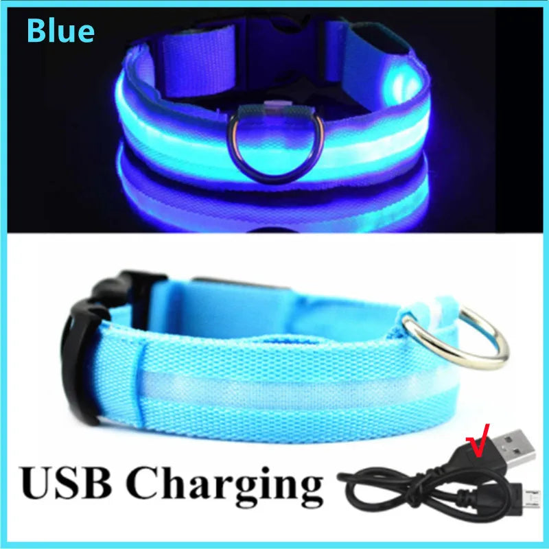 USB Rechargeable Luminous Collar Adjustable Led Glowing Dog Collar for Large Small Dogs