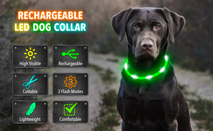 USB Rechargeable Luminous Collar Adjustable Led Glowing Dog Collar for Large Small Dogs