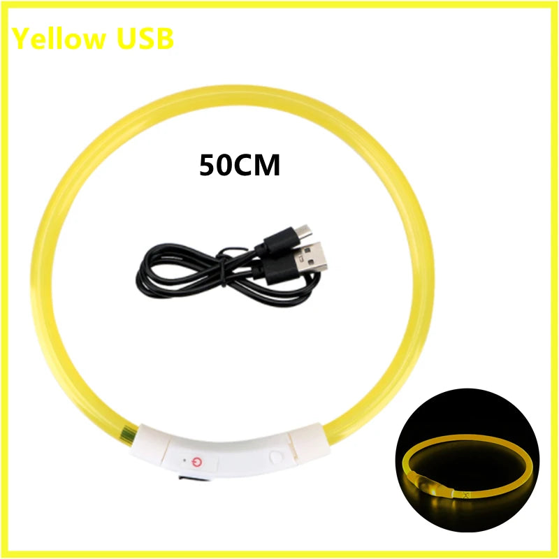USB Rechargeable Luminous Collar Adjustable Led Glowing Dog Collar for Large Small Dogs