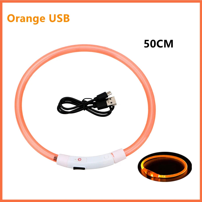 USB Rechargeable Luminous Collar Adjustable Led Glowing Dog Collar for Large Small Dogs