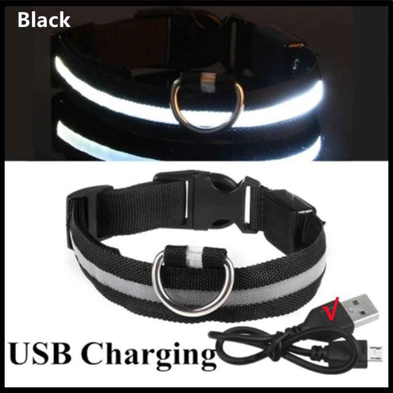 USB Rechargeable Luminous Collar Adjustable Led Glowing Dog Collar for Large Small Dogs