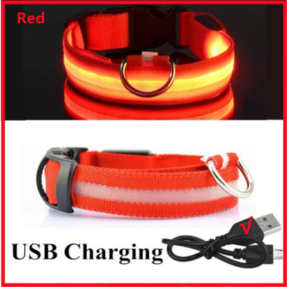 USB Rechargeable Luminous Collar Adjustable Led Glowing Dog Collar for Large Small Dogs