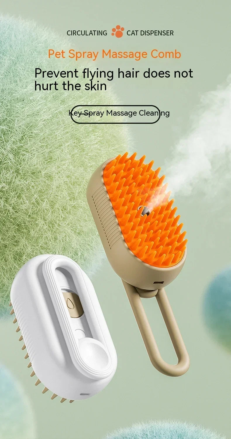 Electric Cat Steam Brush – 3-In-1 Pet Grooming Comb with Water Spray for Cats and Dogs, USB Rechargeable