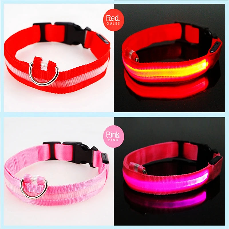 USB Rechargeable Luminous Collar Adjustable Led Glowing Dog Collar for Large Small Dogs