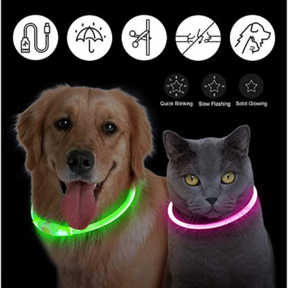 USB Rechargeable Luminous Collar Adjustable Led Glowing Dog Collar for Large Small Dogs