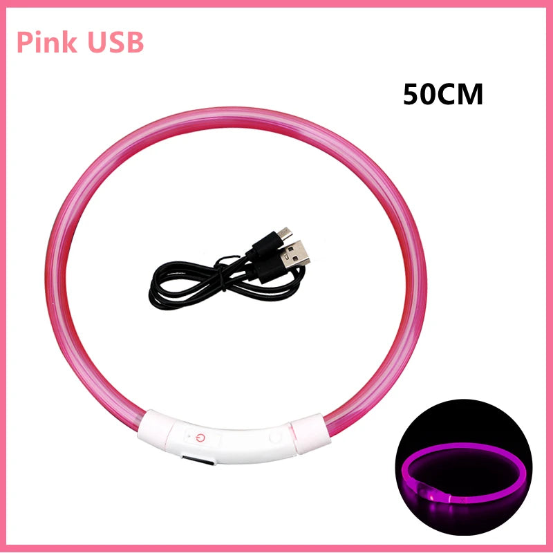 USB Rechargeable Luminous Collar Adjustable Led Glowing Dog Collar for Large Small Dogs