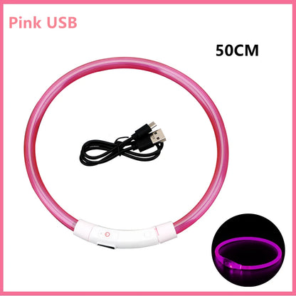 USB Rechargeable Luminous Collar Adjustable Led Glowing Dog Collar for Large Small Dogs