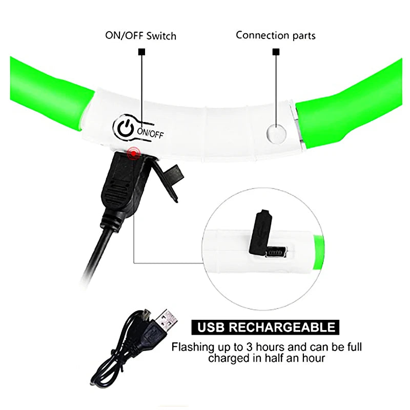 USB Rechargeable Luminous Collar Adjustable Led Glowing Dog Collar for Large Small Dogs