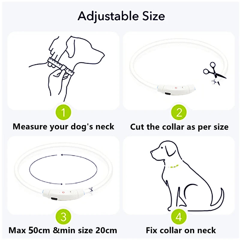 USB Rechargeable Luminous Collar Adjustable Led Glowing Dog Collar for Large Small Dogs