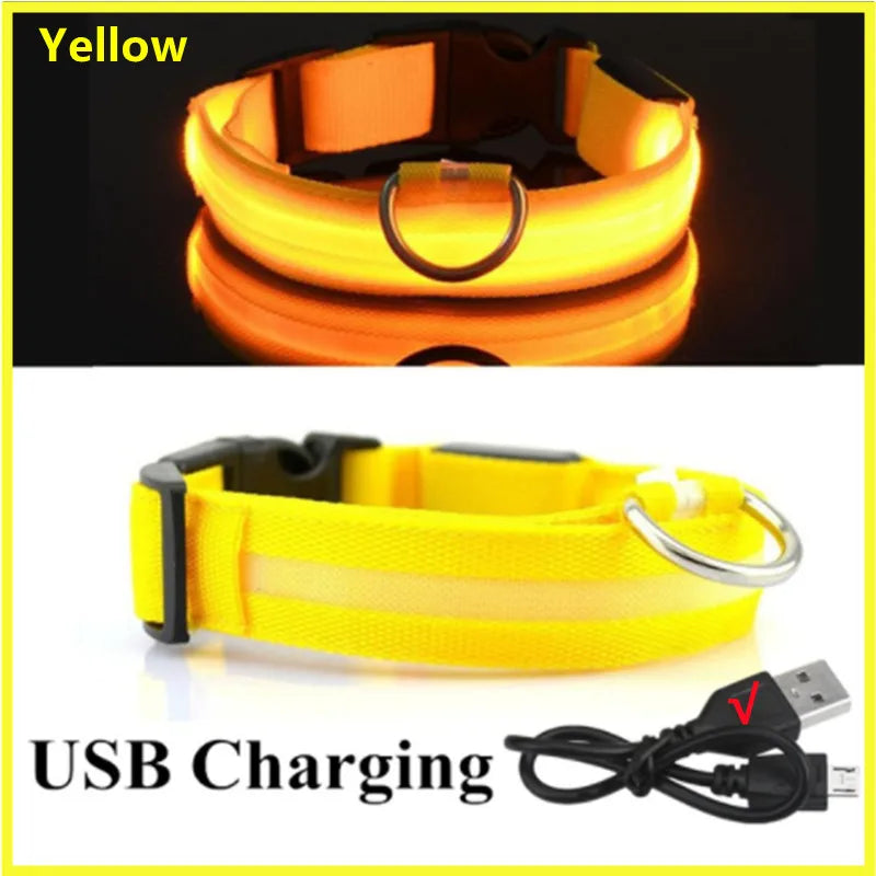 USB Rechargeable Luminous Collar Adjustable Led Glowing Dog Collar for Large Small Dogs