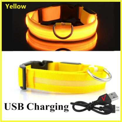 USB Rechargeable Luminous Collar Adjustable Led Glowing Dog Collar for Large Small Dogs