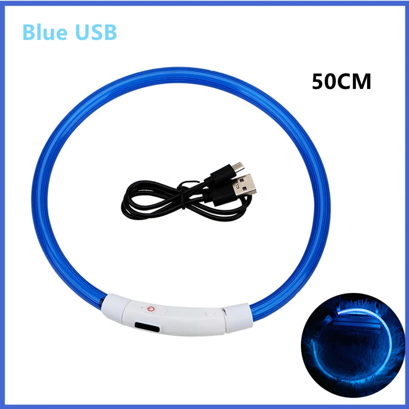 USB Rechargeable Luminous Collar Adjustable Led Glowing Dog Collar for Large Small Dogs
