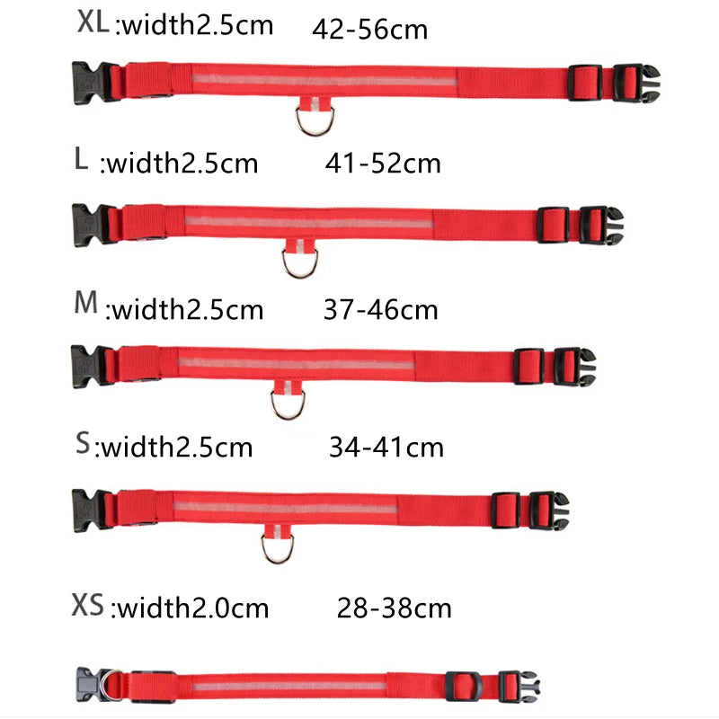 USB Rechargeable Luminous Collar Adjustable Led Glowing Dog Collar for Large Small Dogs