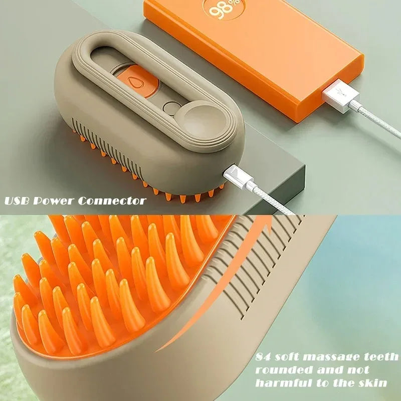 Electric Cat Steam Brush – 3-In-1 Pet Grooming Comb with Water Spray for Cats and Dogs, USB Rechargeable