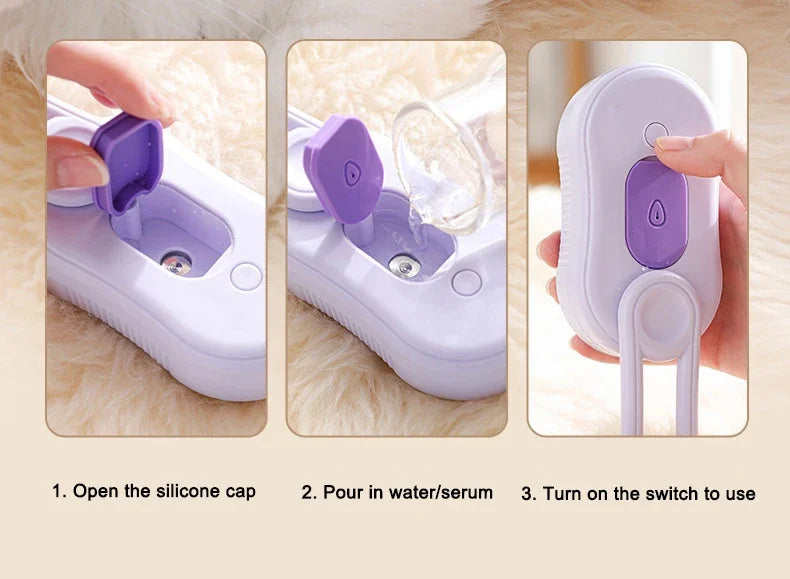 Electric Cat Steam Brush – 3-In-1 Pet Grooming Comb with Water Spray for Cats and Dogs, USB Rechargeable