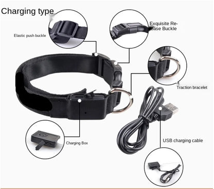 USB Rechargeable Luminous Collar Adjustable Led Glowing Dog Collar for Large Small Dogs