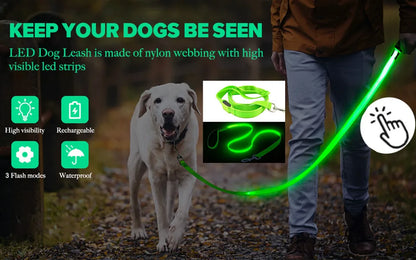 USB Rechargeable Luminous Collar Adjustable Led Glowing Dog Collar for Large Small Dogs