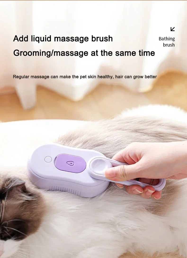 Electric Cat Steam Brush – 3-In-1 Pet Grooming Comb with Water Spray for Cats and Dogs, USB Rechargeable