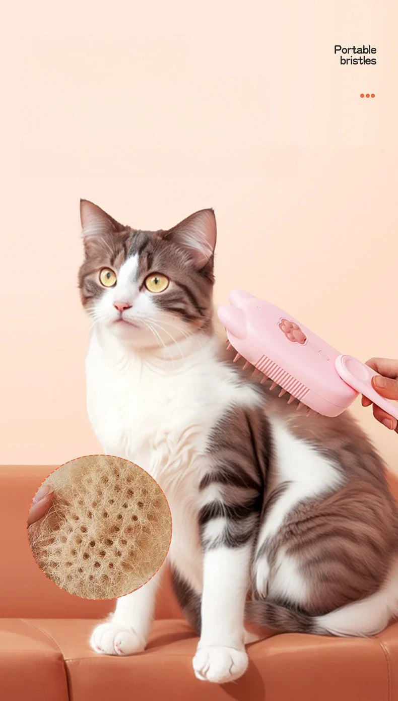 Electric Cat Steam Brush – 3-In-1 Pet Grooming Comb with Water Spray for Cats and Dogs, USB Rechargeable