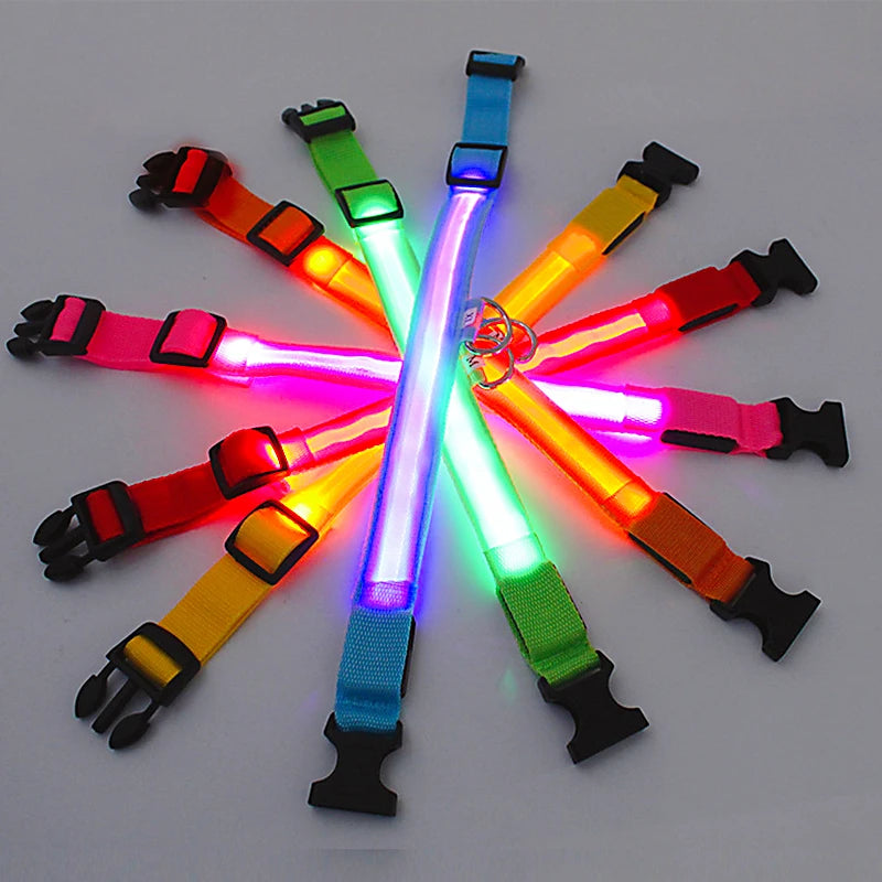 USB Rechargeable Luminous Collar Adjustable Led Glowing Dog Collar for Large Small Dogs