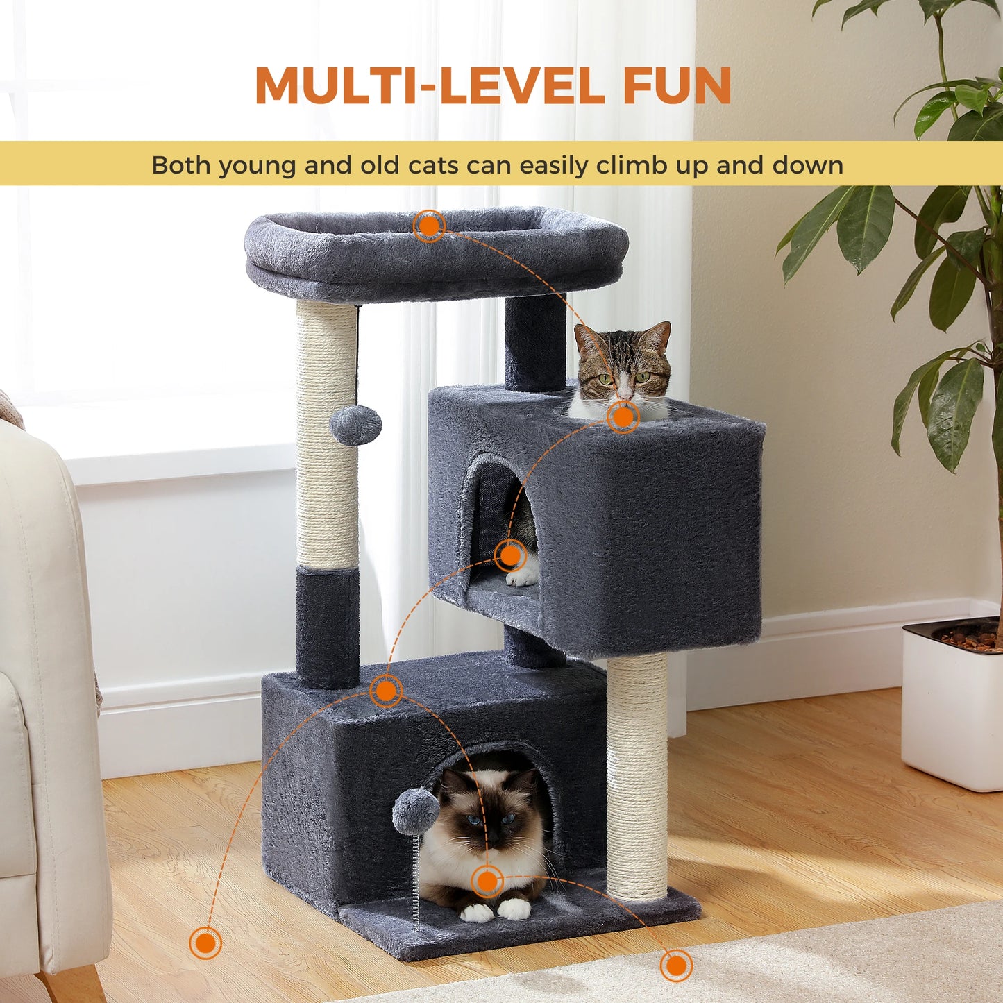 Multi-Level Cat Scratching Post and Bed, 3 Levels (Medium)