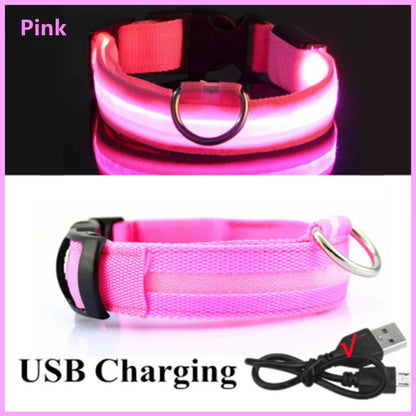 USB Rechargeable Luminous Collar Adjustable Led Glowing Dog Collar for Large Small Dogs