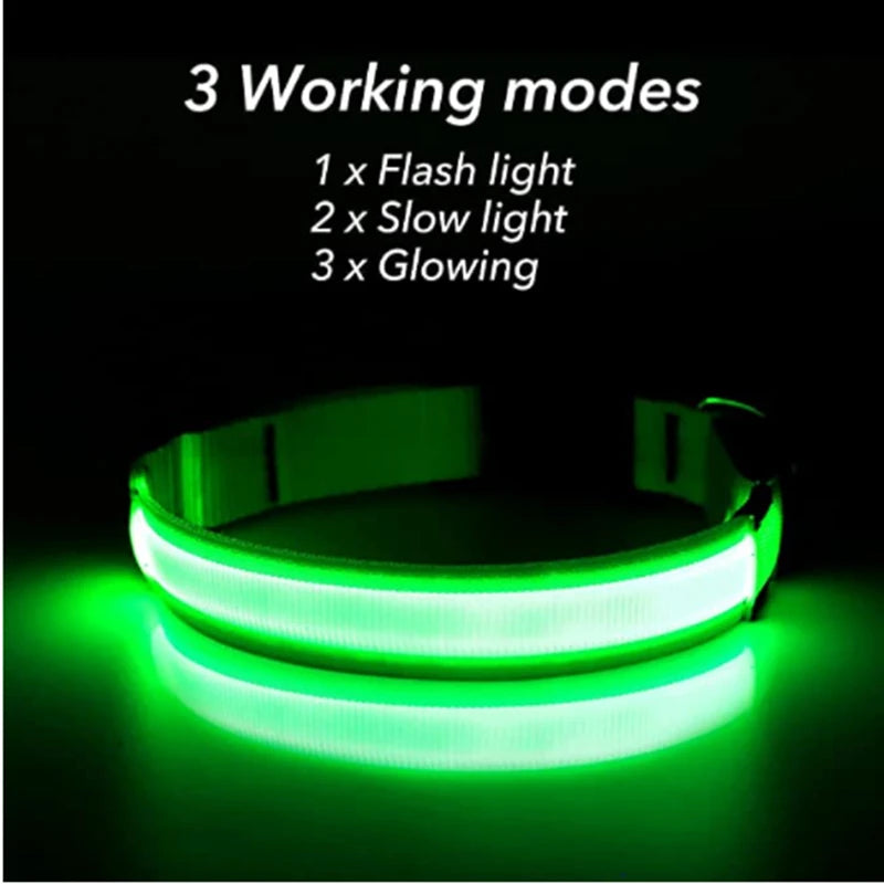USB Rechargeable Luminous Collar Adjustable Led Glowing Dog Collar for Large Small Dogs