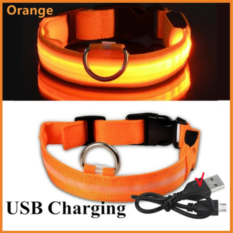 USB Rechargeable Luminous Collar Adjustable Led Glowing Dog Collar for Large Small Dogs