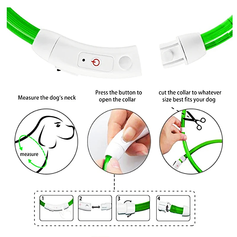 USB Rechargeable Luminous Collar Adjustable Led Glowing Dog Collar for Large Small Dogs
