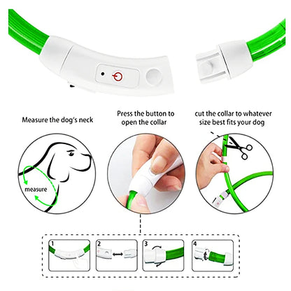 USB Rechargeable Luminous Collar Adjustable Led Glowing Dog Collar for Large Small Dogs