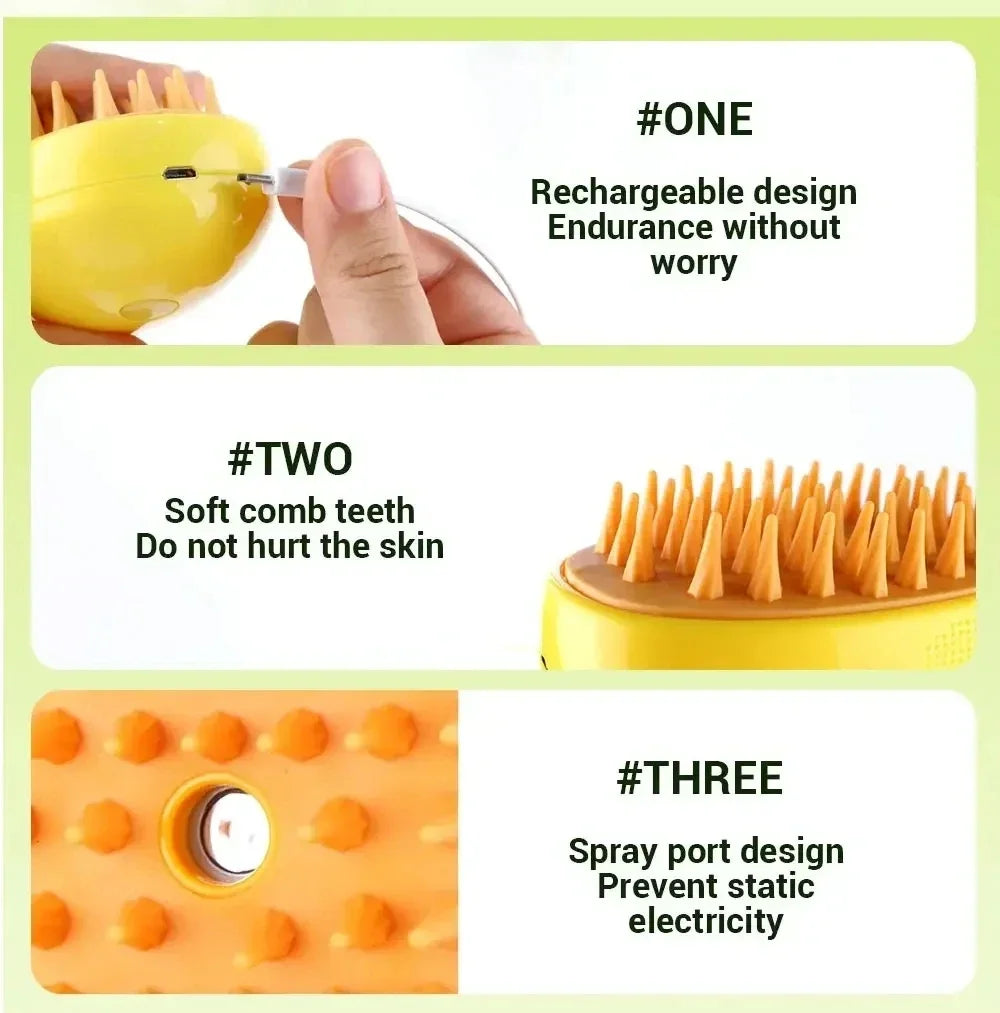Electric Cat Steam Brush – 3-In-1 Pet Grooming Comb with Water Spray for Cats and Dogs, USB Rechargeable