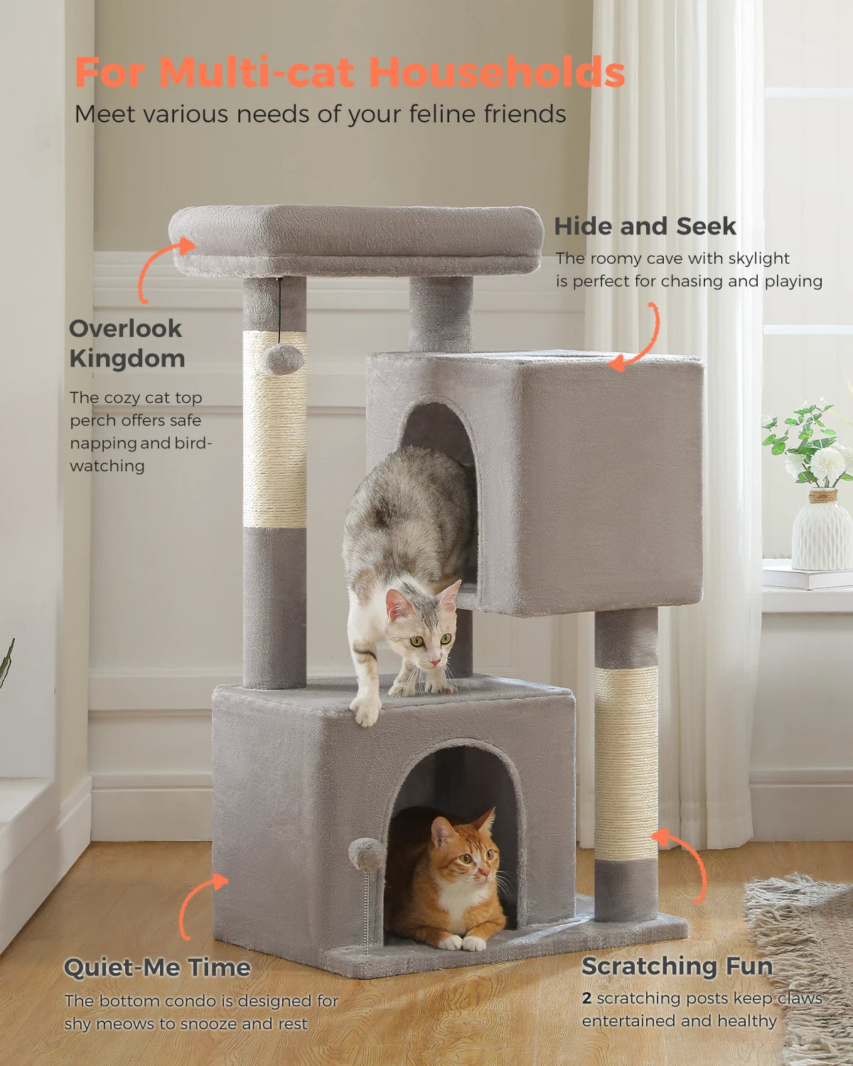 Multi-Level Cat Scratching Post and Bed, 3 Levels (Large)