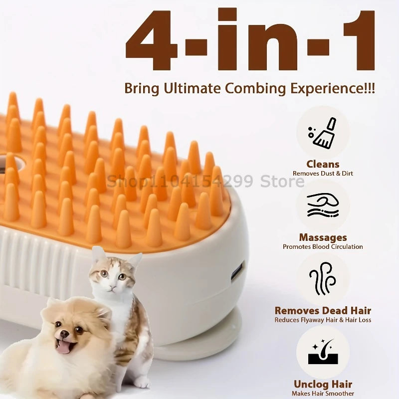 Electric Cat Steam Brush – 3-In-1 Pet Grooming Comb with Water Spray for Cats and Dogs, USB Rechargeable