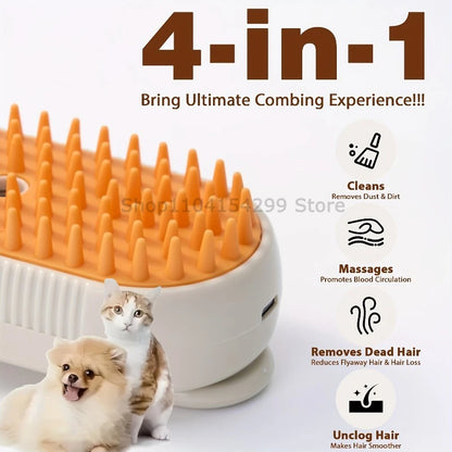 Electric Cat Steam Brush – 3-In-1 Pet Grooming Comb with Water Spray for Cats and Dogs, USB Rechargeable