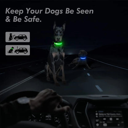 USB Rechargeable Luminous Collar Adjustable Led Glowing Dog Collar for Large Small Dogs